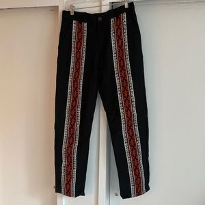 Zara black linen pants w/ design